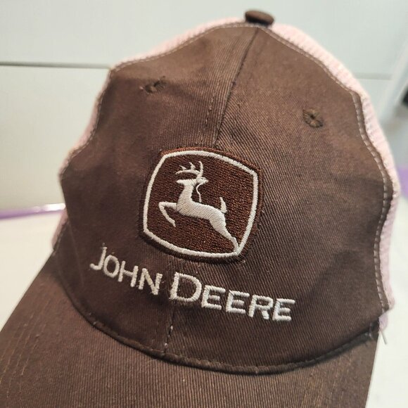 John Deere Pink Brown Hat Snapback Baseball Vintage Cap Dad Trucker - Picture 2 of 12